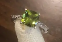 Cushion Cut Sterling Silver Peridot Ring Sz 8