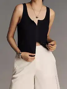 PILCRO Scoop-neck Button-front Tank Top In Black