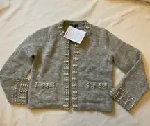 NWT  Pearl wool sweater Cardigan Gray SZ3 US8 bust40