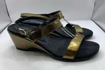 Mephisto Straps Wedge Sandals Leather Gold Embossed Women’s EU 40 US 9-9.5