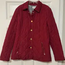 Womens Crown & Ivy Quilted Puff Crimson Red Jacket Gold Hardware Cozy Warm Small