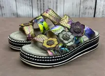 L'Artiste by Spring Step Naomi Monarch Leather Multi Strap Slide Sandals