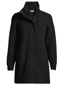 Lands End Full Zip Black Boucle Fleece Collared Coat Sz 2X Cozy Outdoor