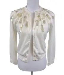 Vintage Park-Storyk Women's Orlon Acrylic Faux Pearl Ivory Cardigan Size Small