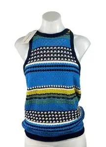 Heartloom Mixology  Kenzie NWT Blue Stripe Cotton Crochet Knit Sweater Tank Top L