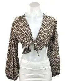 Nasty Gal NWT Giraffe Oversized Long Sleeve V-neck Knot Front Blouse Crop top 2