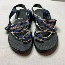 Chaco blue pink and white triple strap sandals size 9