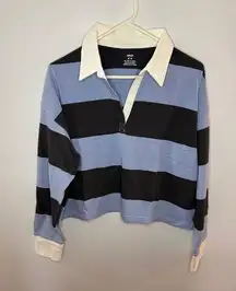 Aerie BNWT MD  Blue Striped Collared Cropped Long Sleeve Shirt