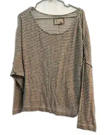Women’s Anthropologie Saturday Sunday Gray White Striped Knit Top Large L Cozy