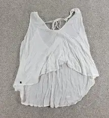 Roxy Flowy Top Womens S White Sleeveless Laced Ties Summer Beachy Babydoll
