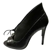 Pour La Victoire Shoes Women Size 8.5 Vika Black Snake Leather Peep Toe Shooties