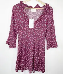 Auguste The Label Mae Devine Burgundy Purple Floral Mini Dress Womens Size 4 NWT