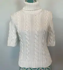 Brooks Brothers Turtleneck Cable Knit Sweater Small White Cotton