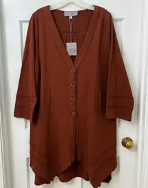 NEW Pretty Angel Lagenlook Chocolate Brown Linen Blend Cardigan Duster Logam L