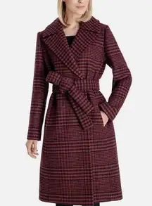 NWT Anne Klein Coat Women's Wool Blend Plaid Belted Wrap Plus Size 14