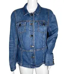 Talbots Jacket Womens Medium Blue Jean Jacket Peplum Denim Everyday Basic Casual