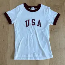 Brandy Melville Tee Crew Neck Short Sleeve USA Hailie One Size White Red