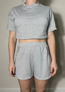 Gray White Short Sleeve Shirt and Shorts Set Size Small