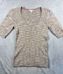 Sundance M Yellow & Purple Heathered Short Sleeve Knit Top Blouse Boho Colorful