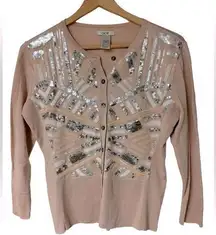 CACHE NUDE METALLIC SEQUIN‎ SIZE SMALL LIGHT CARDIGAN SWEATER TOP