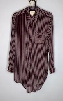 Maeve Anthropologie Womens Striped Long Sleeve Button Down Tunic Shirt Sm‎ CPB31