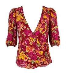 LPA Ada Wrap Top In Liza Floral Red Pink Size XL