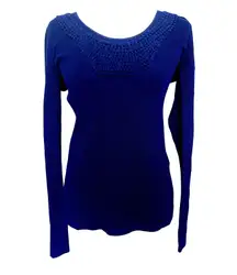 Lilly Pulitzer Wool Blend Navy Scoop Neck Crochet Sweater Women's Size S