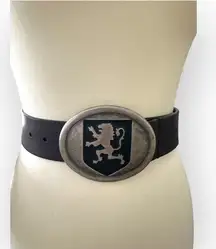 GUESS True Vintage Dark Brown Black Lion Crest Embossed Belt
