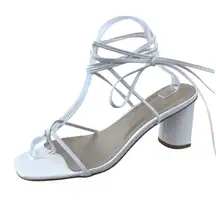 Princess Polly Women's White Lace Up Square Toe Strappy Block Heels Sandals Sz 9