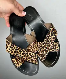 J. Crew |‎ Size 8 Cross Strap Brown and Black Leopard Print Sandals
