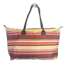 None Striped Weekender Tote Bag oversized yellow red white stripes