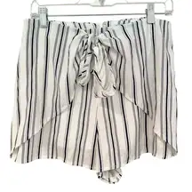 She + Sky Wrap‎ Front Back Zip Shorts Women's Large White Navy Striped Lined