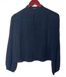 Mulberry vntg black 100% silk button detail crop blouse sz UK 12 US 8