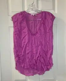 Olivaceous Pink-Purple V Neck Sleeveless Satin Blouse M