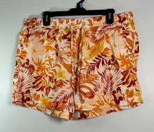 C & C California Linen Floral Print Drawstring‎ Shorts Orange White Women's  XL