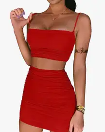 Red Matching Mini Skirt Set
