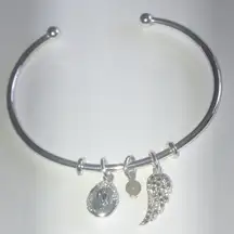 Silver Tone Boho Beaded Dangling Wing Charm Beads Wrap Bangle Bracelet