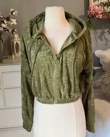 Cloud Chaser  Hoodie Olive Green Soft Comfy Zip Jacket Cropped Womens Small New