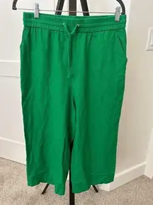 JL  Vibrant Green Wide Leg Draw String Elastic Waist Capri Pant