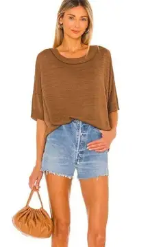 Free People Work From Home Pullover Sweater Top Mushroom