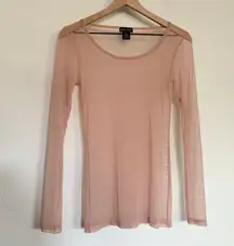 Wet Seal Small Blush Pink Mesh Sheer Long Sleeve Round Neck Top 90s Y2K Vintage