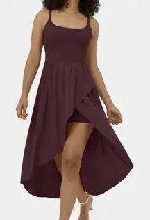 Halara Breezeful Backless High Low Flowy Midi Quick Dry Dress‎ Burgundy Small