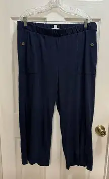 J. Jill PureJill Women XLarge Navy Linen Blend Wide Leg Side Slit Crop Pants