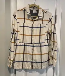 Hurley Size M Cream Tan Plaid Flannel Long Sleeve Button Down Collared Shirt