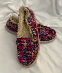 NWOT Sanuk Shor-Knitty Faux Shearling Lined Tweed Slip-on Shoes