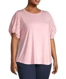 COOPER & ELLA Plus Pink Eyelet-Sleeves Top