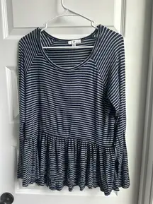 Navy Striped Peplum Shirt 