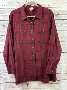 Women's Duluth Trading Red & Black Plaid Button Down Shirt 2X