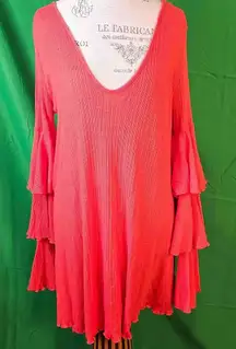 Free People Beach Womens Orange Ruffle Sleeve Seashore‎ Mini Dress Medium