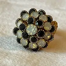 Vintage designer dome ring in black and milky cut glass.